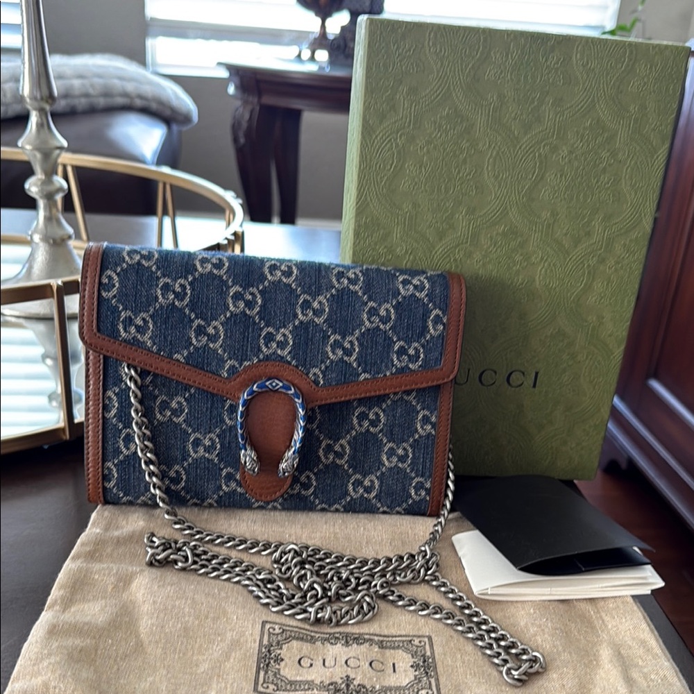 Gucci Blue and Brown Wallet with Signature Design